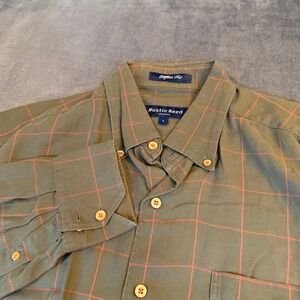 Austin Reed London Long Sleeve Button Up Shirt Olive Green Plaid Mens Large